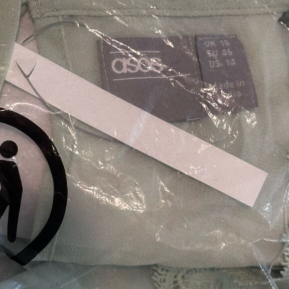 ASOS DESIGN lace insert shirred waist mini skater dress in sage green NWT - Picture 6 of 6